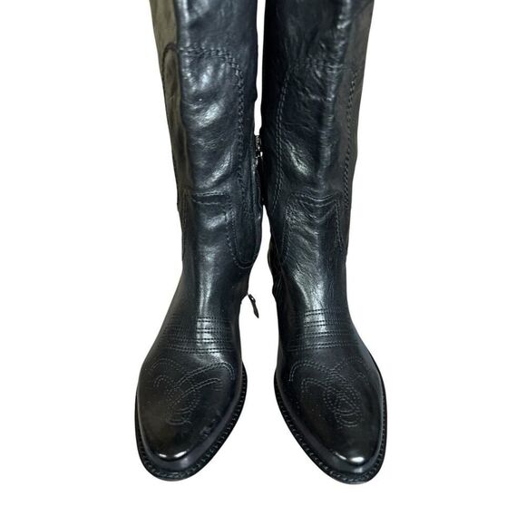 NEW Franco Sarto Black Leather Cowboy Western Boots Embroidered 8M - Picture 7 of 14
